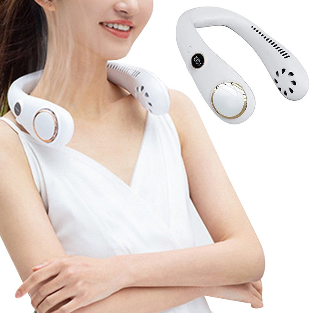 Foldable Wearable Hanging Neck Fan Cooling Air Cooler with 3 Wind Speeds White