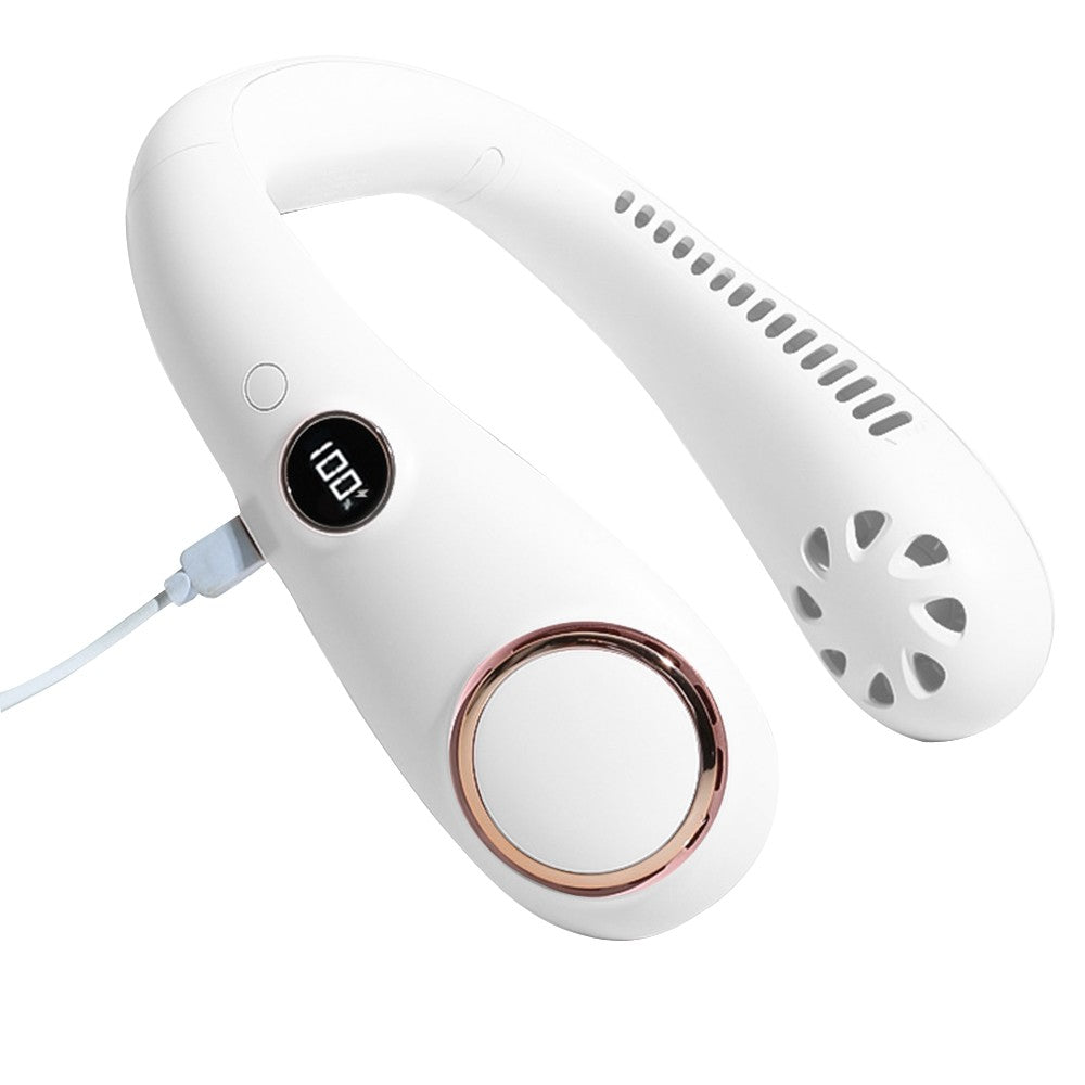 Foldable Wearable Hanging Neck Fan Cooling Air Cooler with 3 Wind Speeds White