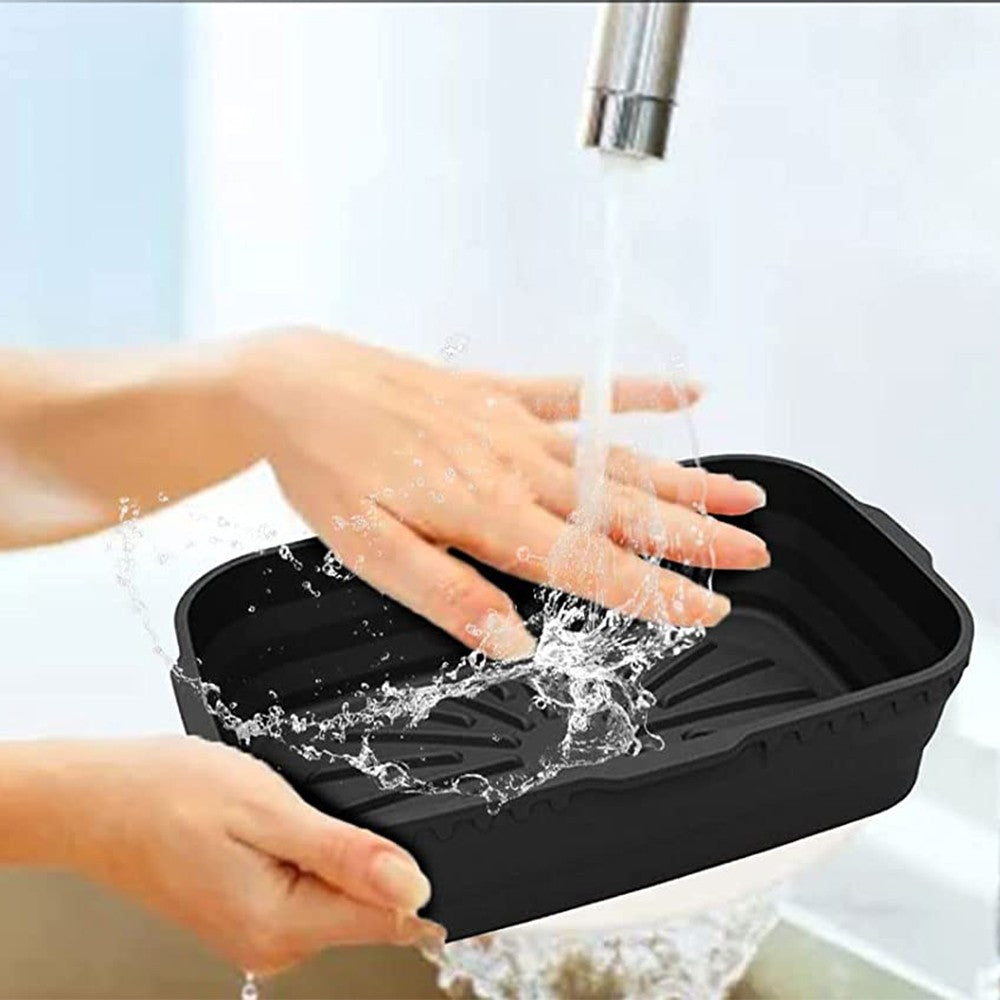 2Pcs FDA Certificated Silicone Foldable Air Fryer Pot Air Fryer Liner Black