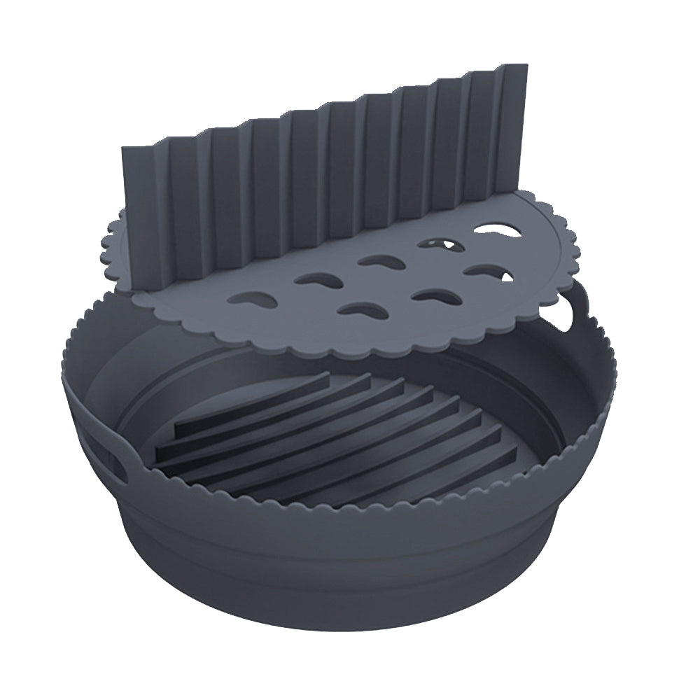 Foldable Round Air Fryer Liners Silicone Pot Baking Tray with Divider Pad Grey