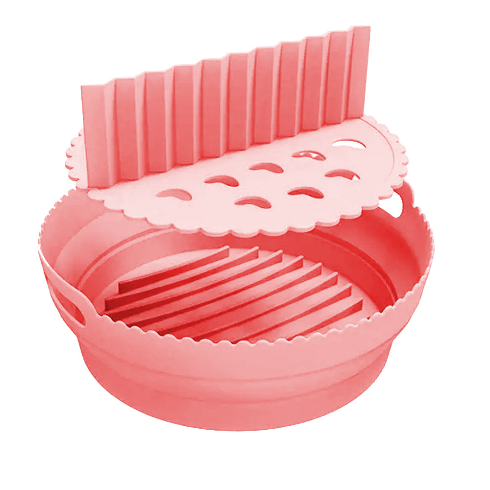 Foldable Round Air Fryer Liners Silicone Pot Baking Tray with Divider Pad Pink