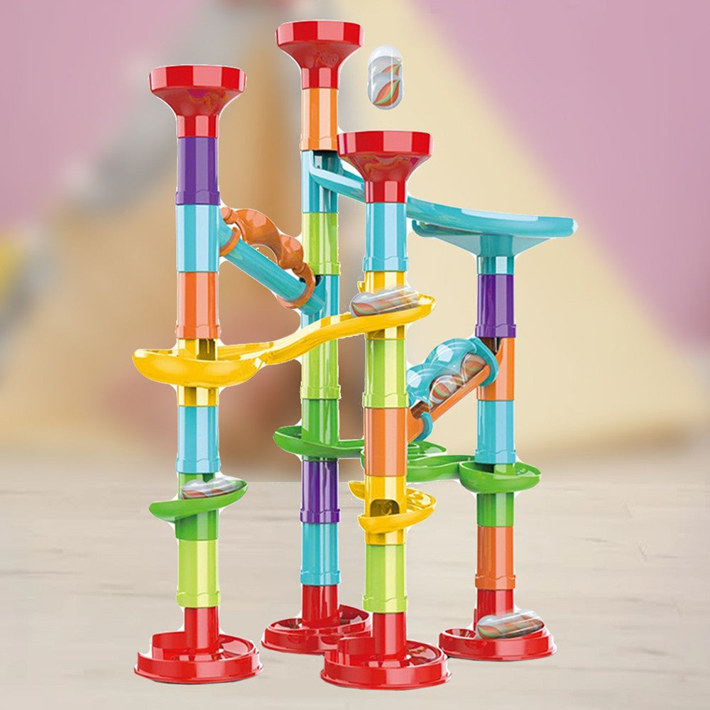 50Pcs Kids Marble Maze Run Set Maze Track Building Blocks with 15 Glass Marbles