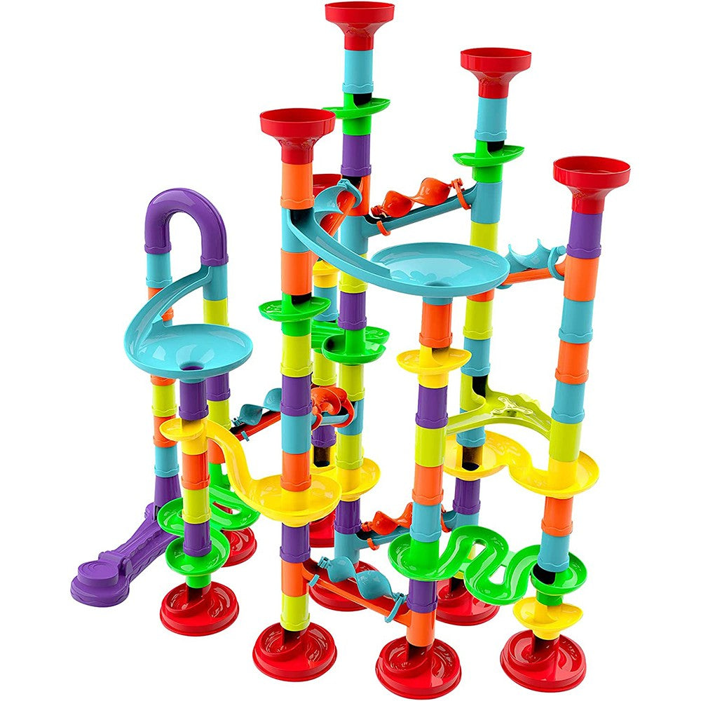 142Pcs Kids Marble Maze Run Set Maze Track Building Blocks with 30 Glass Marbles