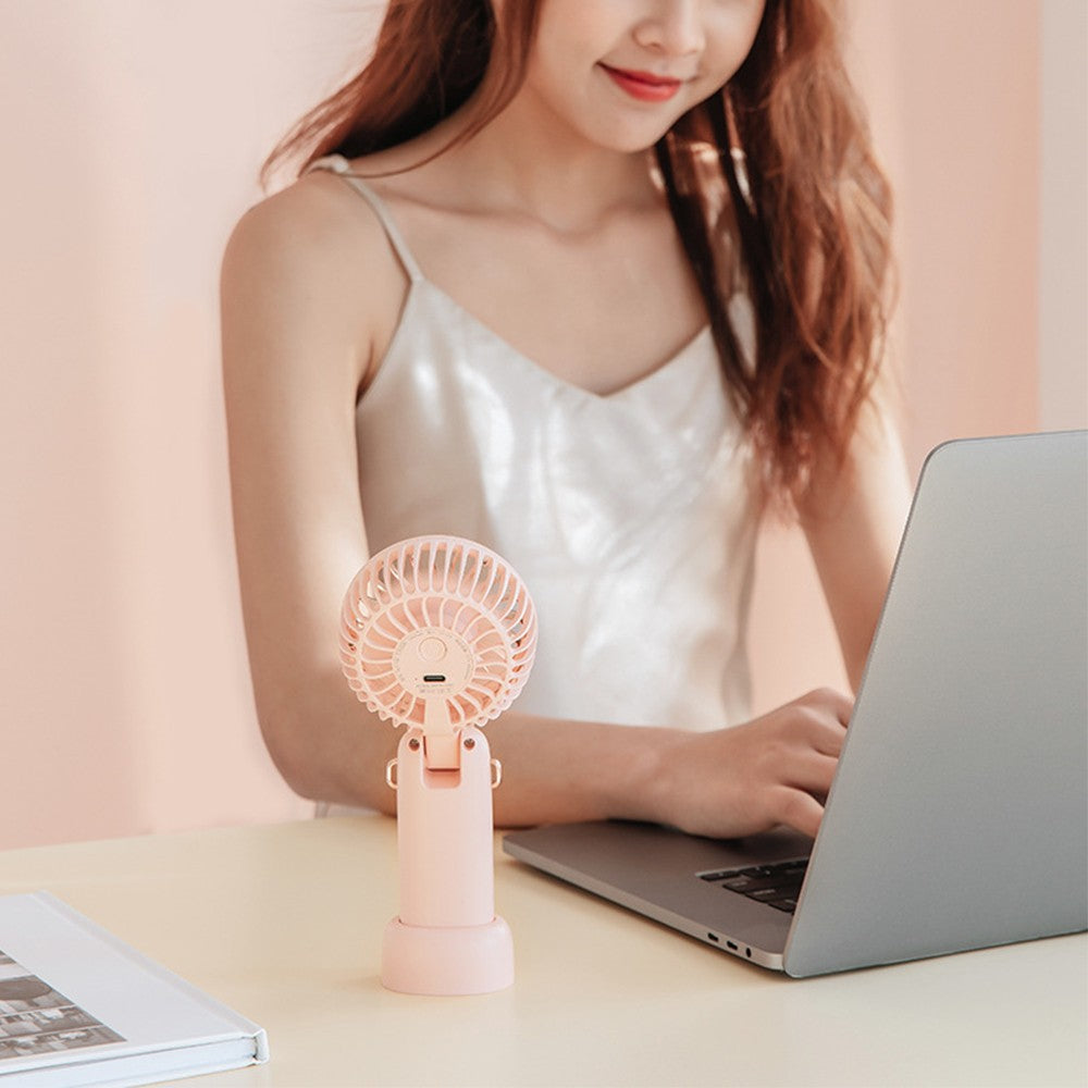 USB Mini Handheld Fan with Hanging Rope Electric Fan with 3 Wind Speeds Pink