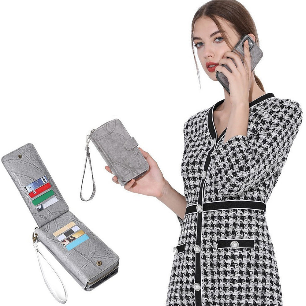 for iPhone 14 Detachable Flip Phone Wallet Case with Card Holder Grey