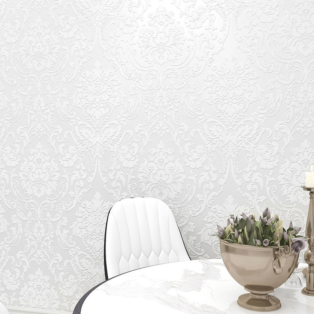 3m Self Adhesive 3D Damask Wallpaper European Style Wallpaper Home Decor White