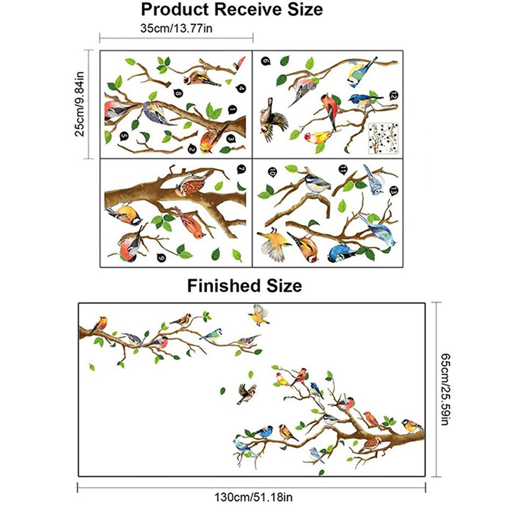 2 Sets of Self Adhesive Hummingbird Branch Wall Sticker Wallpaper DIY Wall Decal