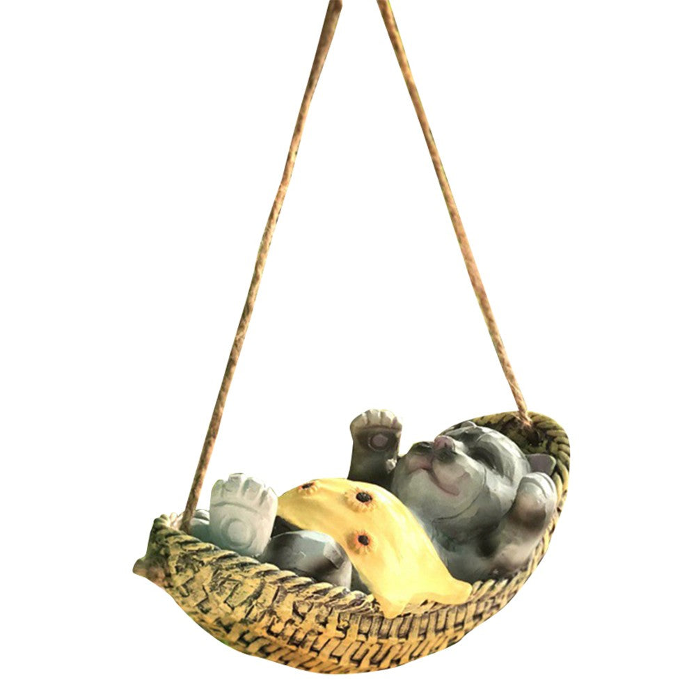 Garden Hanging Cat Resin Statue Sculpture Ornament Indoor Outdoor Decor Figurine