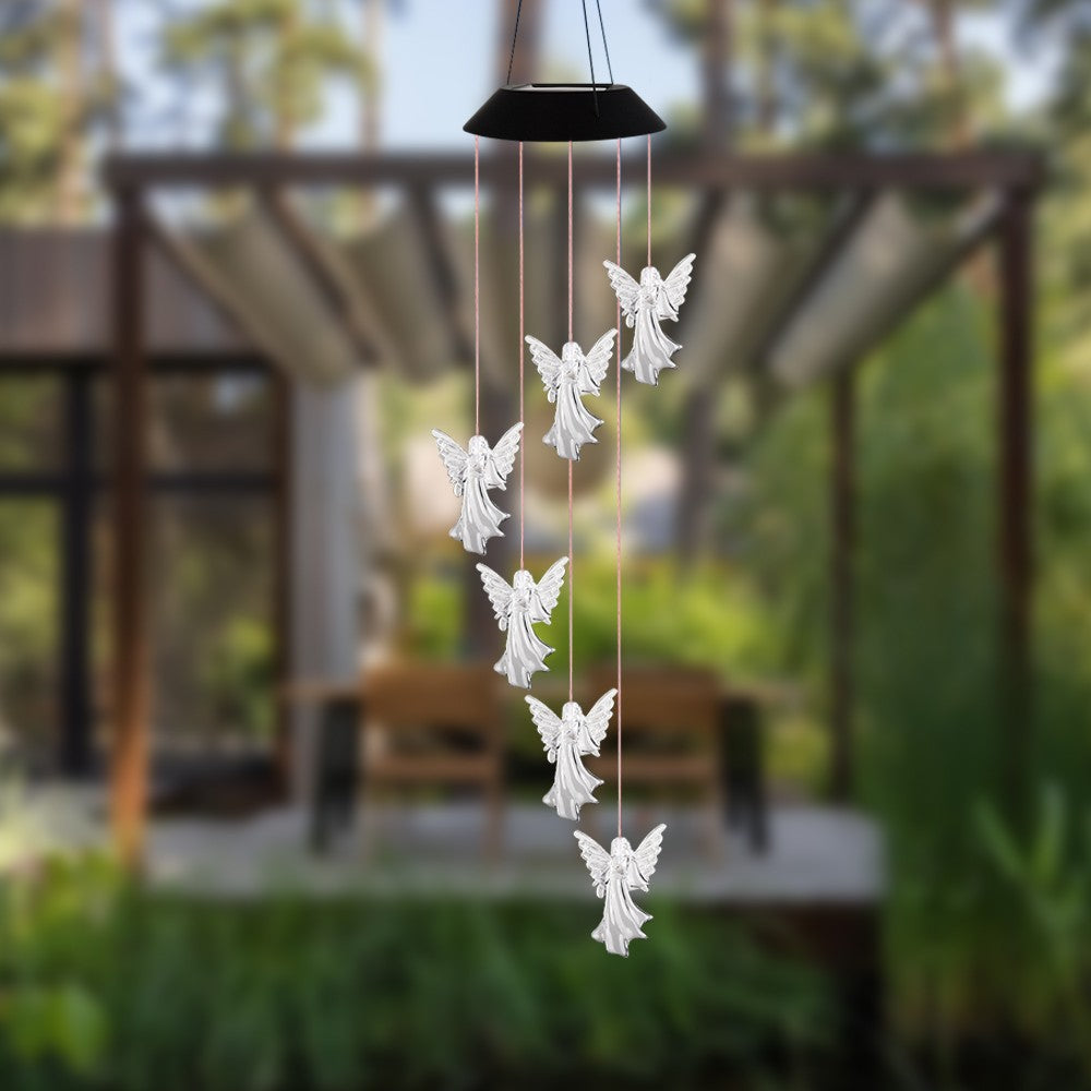 Solar Clear Angel Wind Chimes Light Outdoor Garden Color Changing Lamp