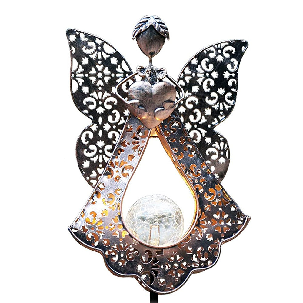 1Pc Solar Metal Angel Lights Outdoor Garden Stake Lamp Home Decor