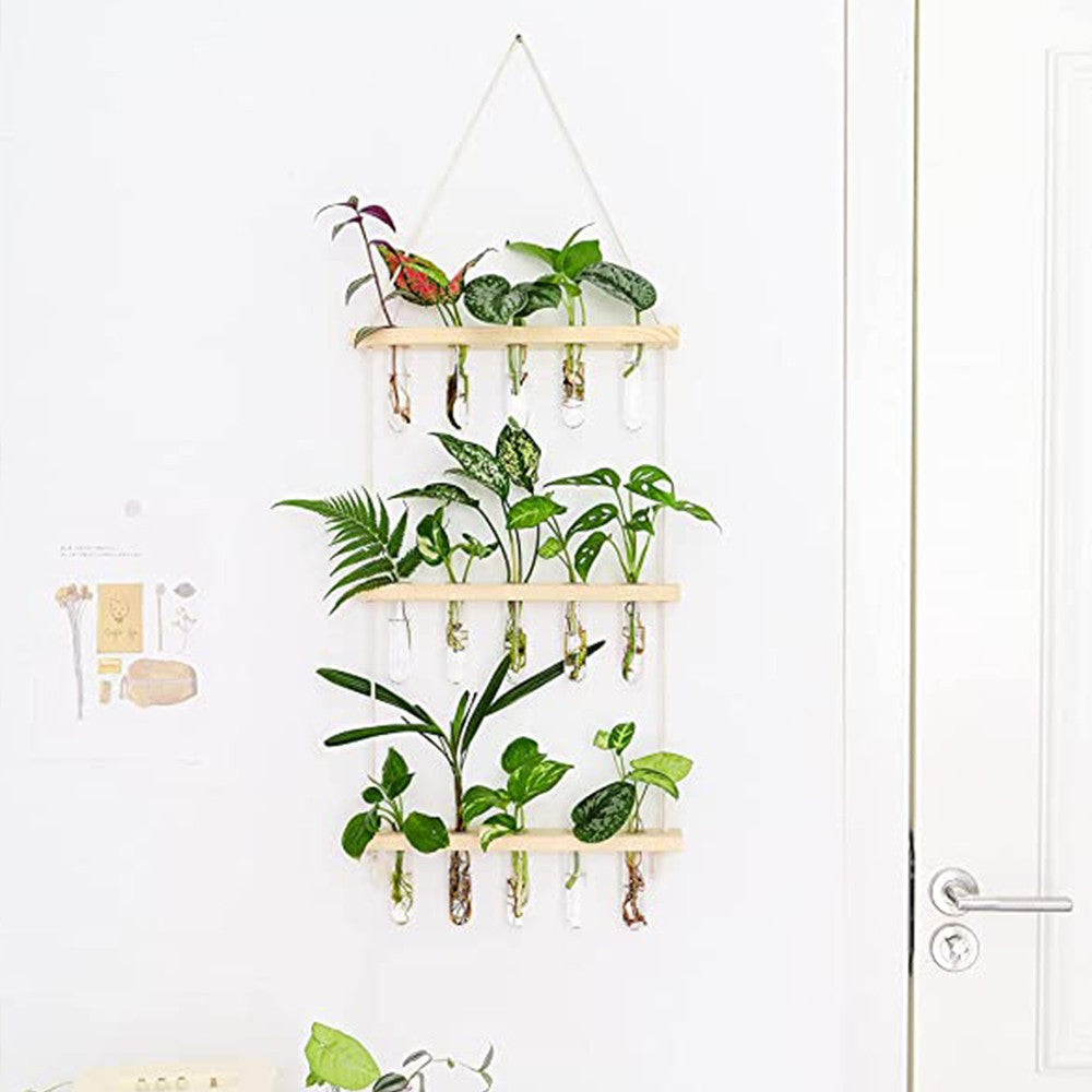3 Layer Wall Hanging Propagation Station Plant Hanger Flower Vases Wood Color