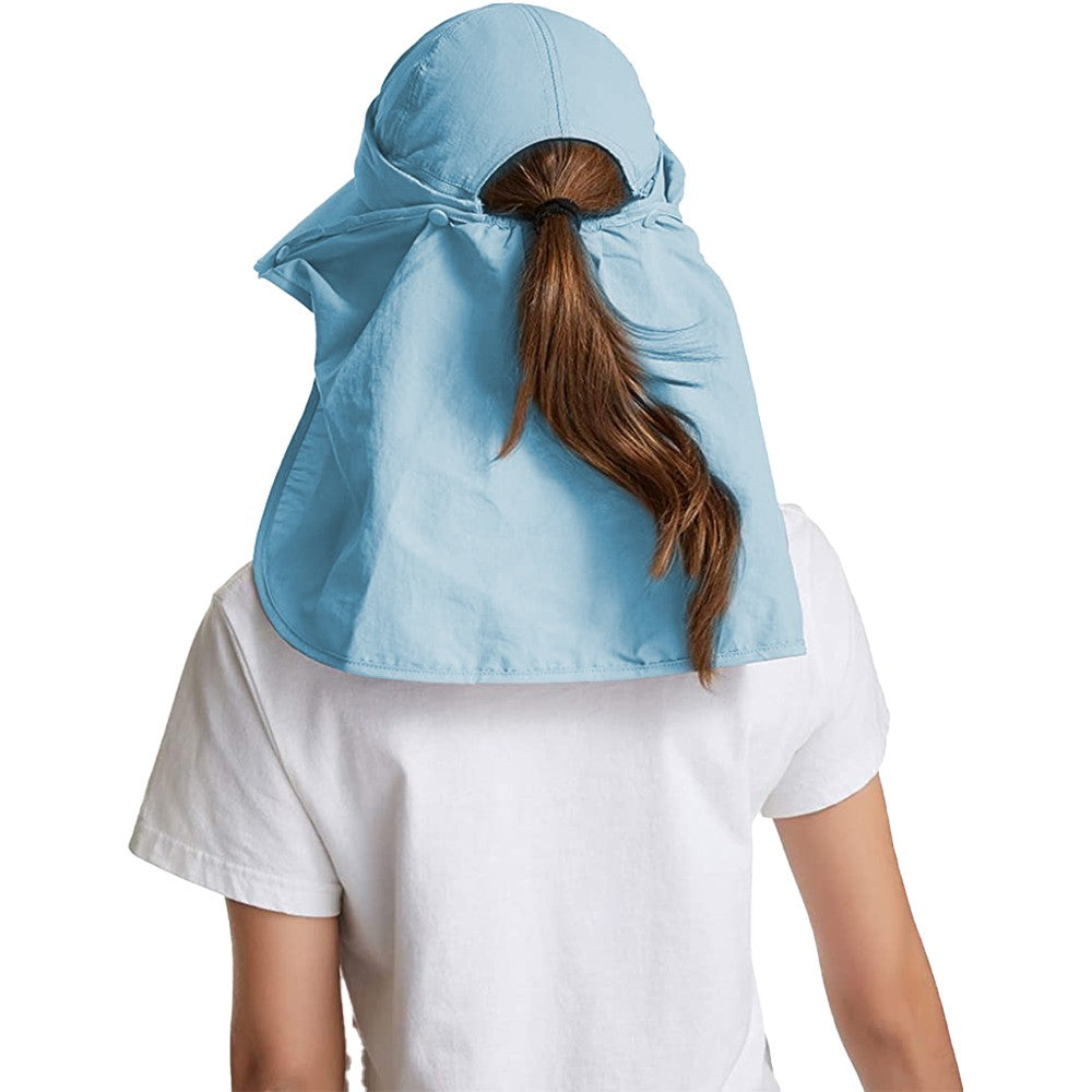 Womens Sun Cap Wide Brim Fishing Hats with Detachable Face Mask Neck Flap Blue