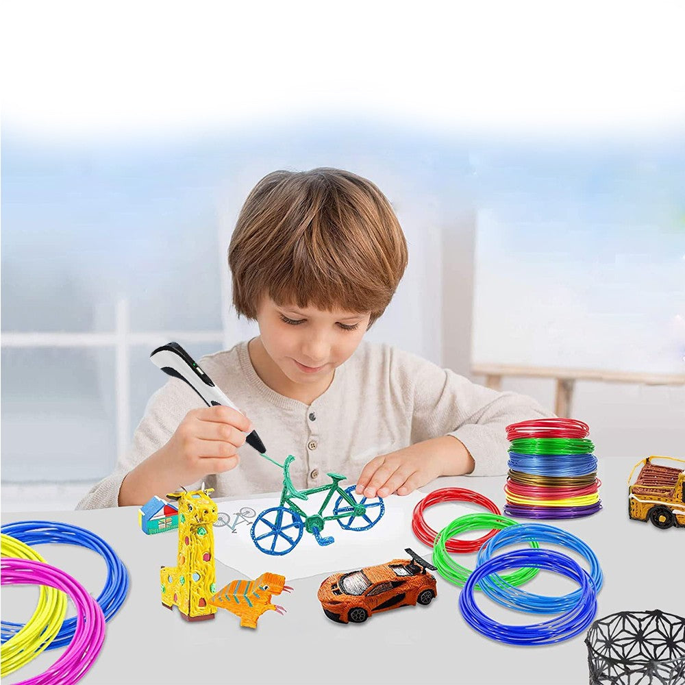 Kid 3D Printing Pen and 13 Rolls PLA Filament Set Children DIY Drawing Pen White