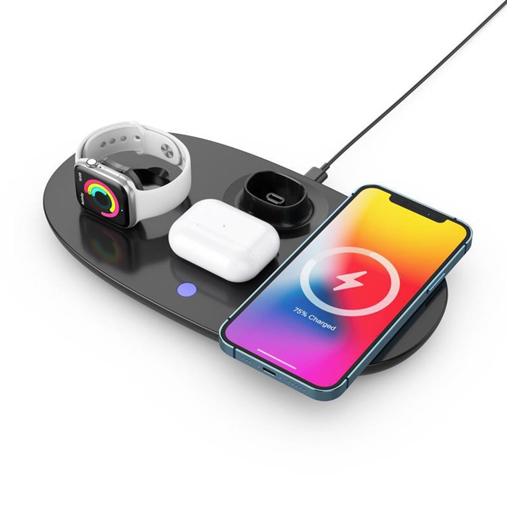 4-in-1 Wireless Charger Qi Fast Charging Station Charging Dock for iPhone -Black
