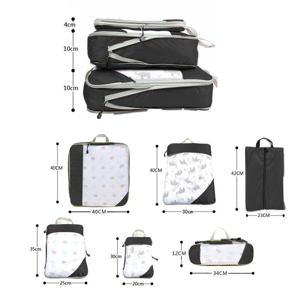 Set of 6Pcs Travel Storage Bags Clothes Organizer Pouch with Shoes Bag Black