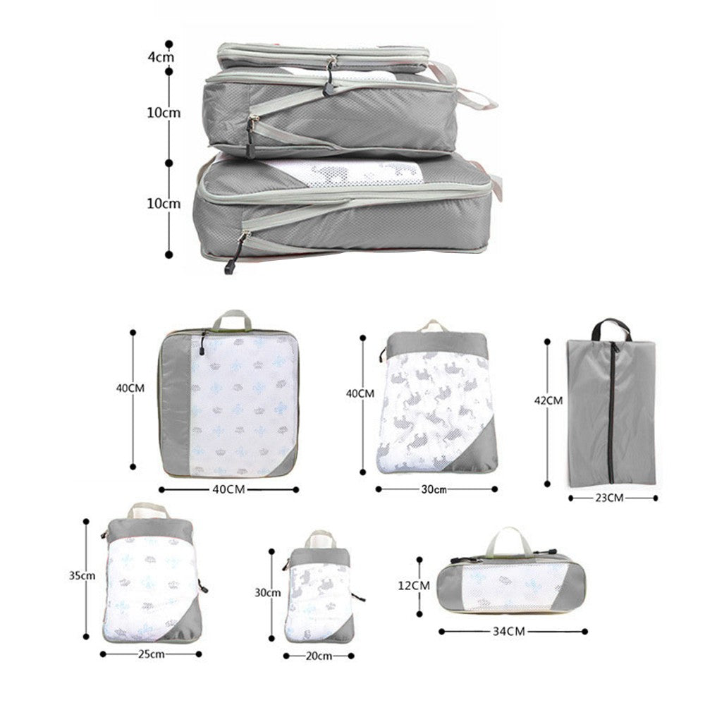 Set of 6Pcs Travel Storage Bags Clothes Organizer Pouch with Shoes Bag Grey
