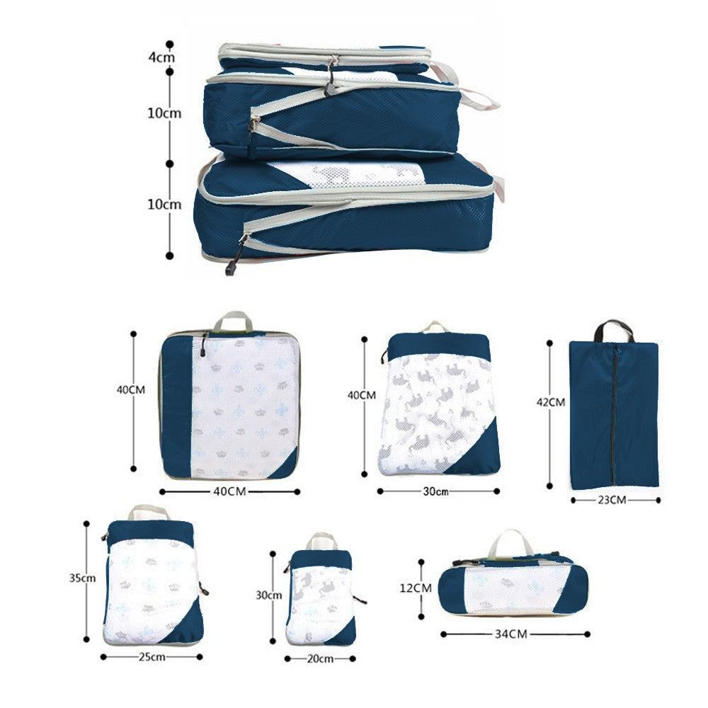 Set of 6Pcs Travel Storage Bags Clothes Organizer Pouch with Shoes Bag Navy Blue