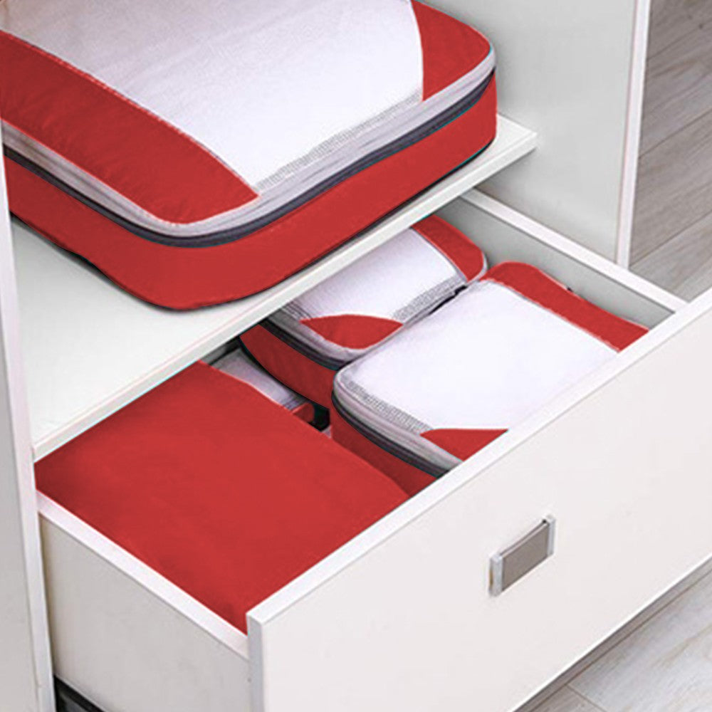 Set of 6Pcs Travel Storage Bags Clothes Organizer Pouch with Shoes Bag Red