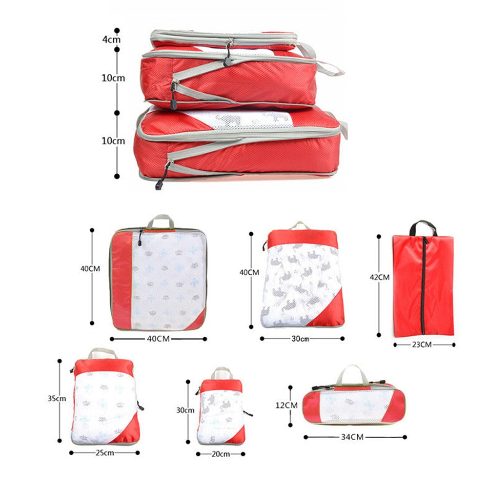 Set of 6Pcs Travel Storage Bags Clothes Organizer Pouch with Shoes Bag Red