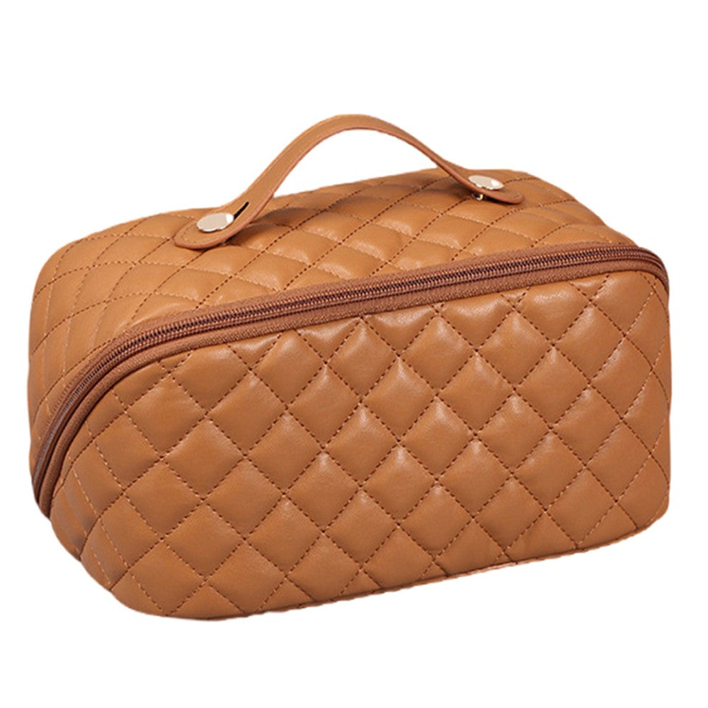 PU Leather Makeup Bags Travel Cosmetic Bag Skincare Bags Toiletry Bag Brown