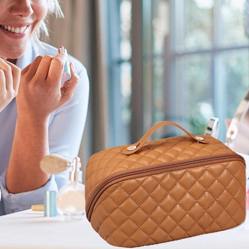 PU Leather Makeup Bags Travel Cosmetic Bag Skincare Bags Toiletry Bag Brown