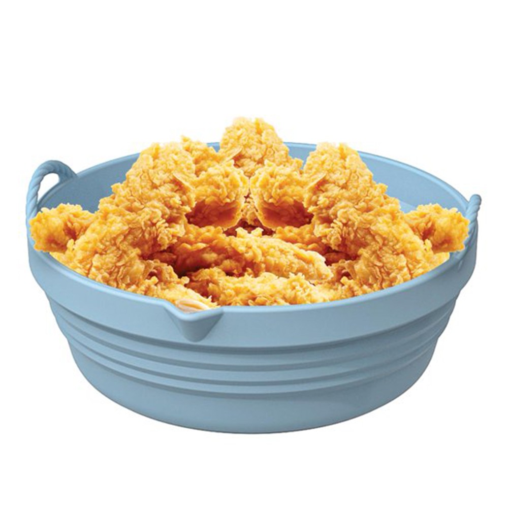 Foldable Air Fryer Silicone Pot Liners Reusable Baking Tray Pan with Handle Blue