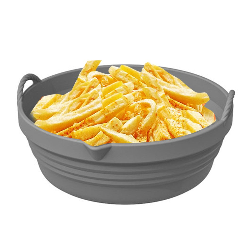 Foldable Air Fryer Silicone Pot Liners Reusable Baking Tray Pan with Handle Grey