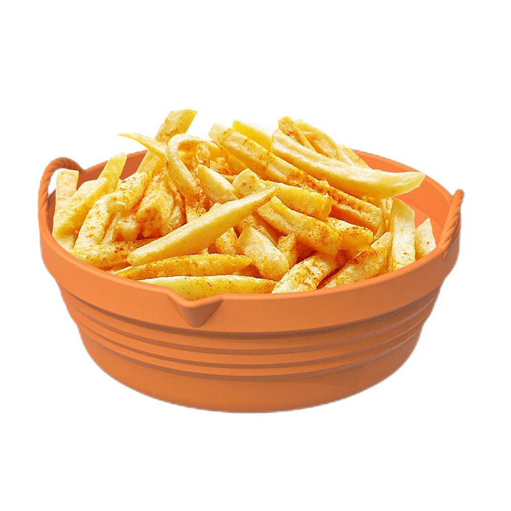 Foldable Air Fryer Silicone Pot Liners Reusable Baking Tray Pan with Handle Orange