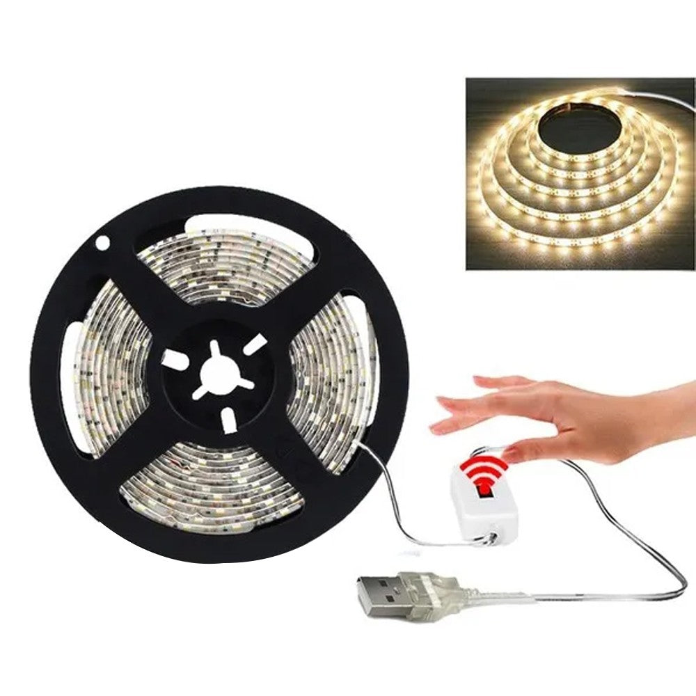 5M USB LED Strip Light Touch Switch Hand Scan Cabinet Lights Warm White Light