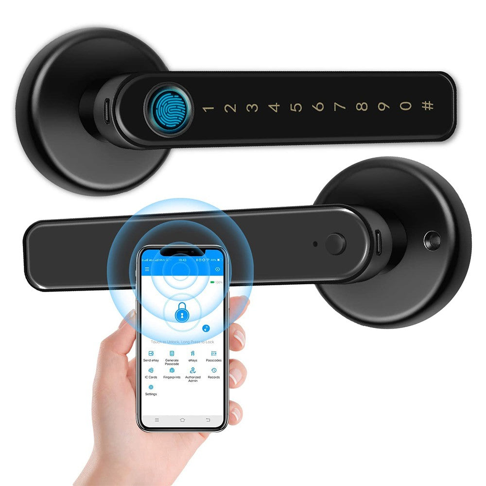 Black Smart Fingerprint Door Lock Set Electronic Handle Door Lock Digital Password Door Lock