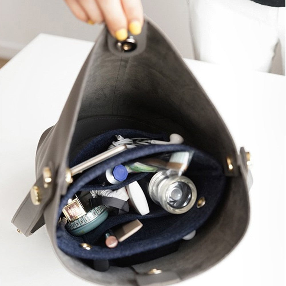 Women Handbag Insert Bag Purse Liner Multi Pocket Travel Felt Organizer Makeup Cosmetic Bag Dark Blue