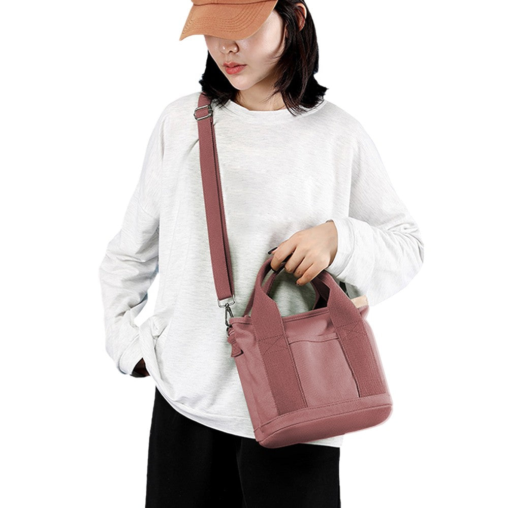 Womens Canvas Small Tote Bags Handbag Crossbody Bags Zipper Bags with Shoulder Strap Pink