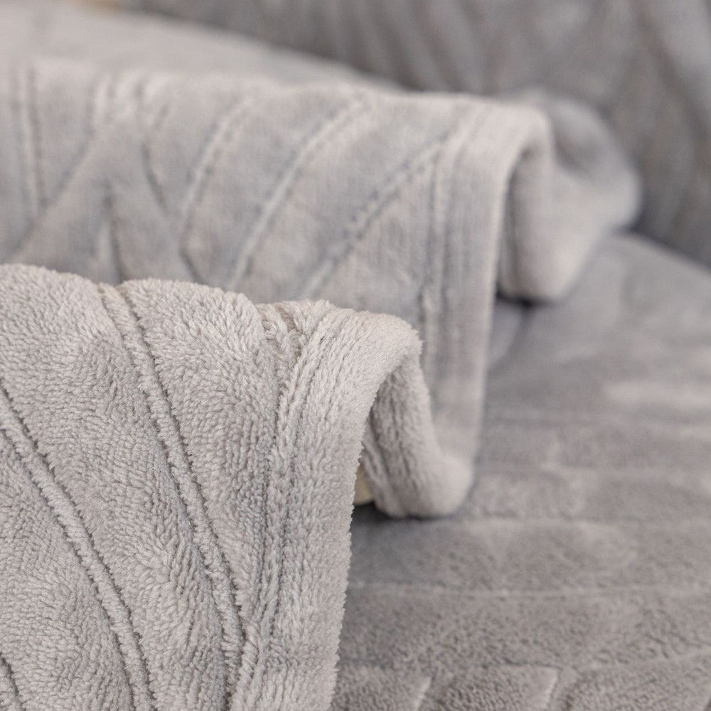 90x120cm Leaves Pattern Sofa Cover Plush Sectional Couch Cover Nonslip Sofa Slipcover Grey