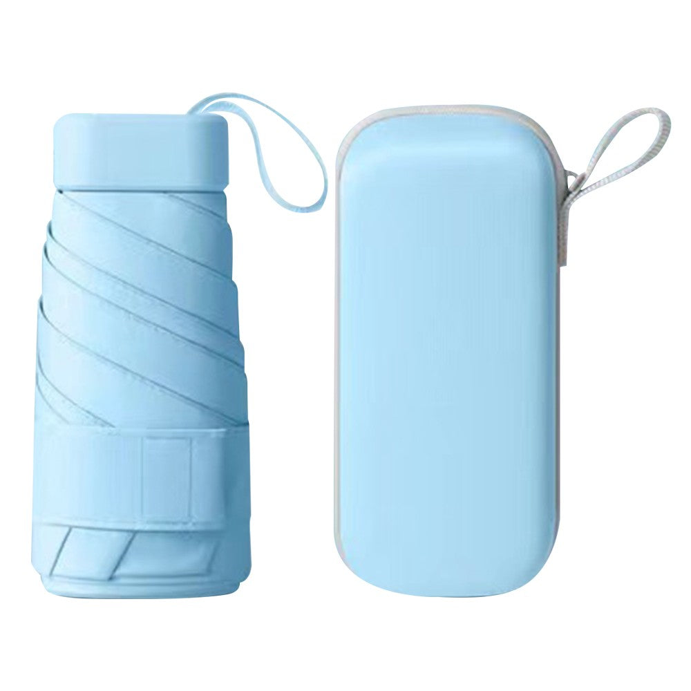 Mini Pocket 6 Ribs Sun Umbrella Anti-UV Sun Umbrella with Storage Box Blue