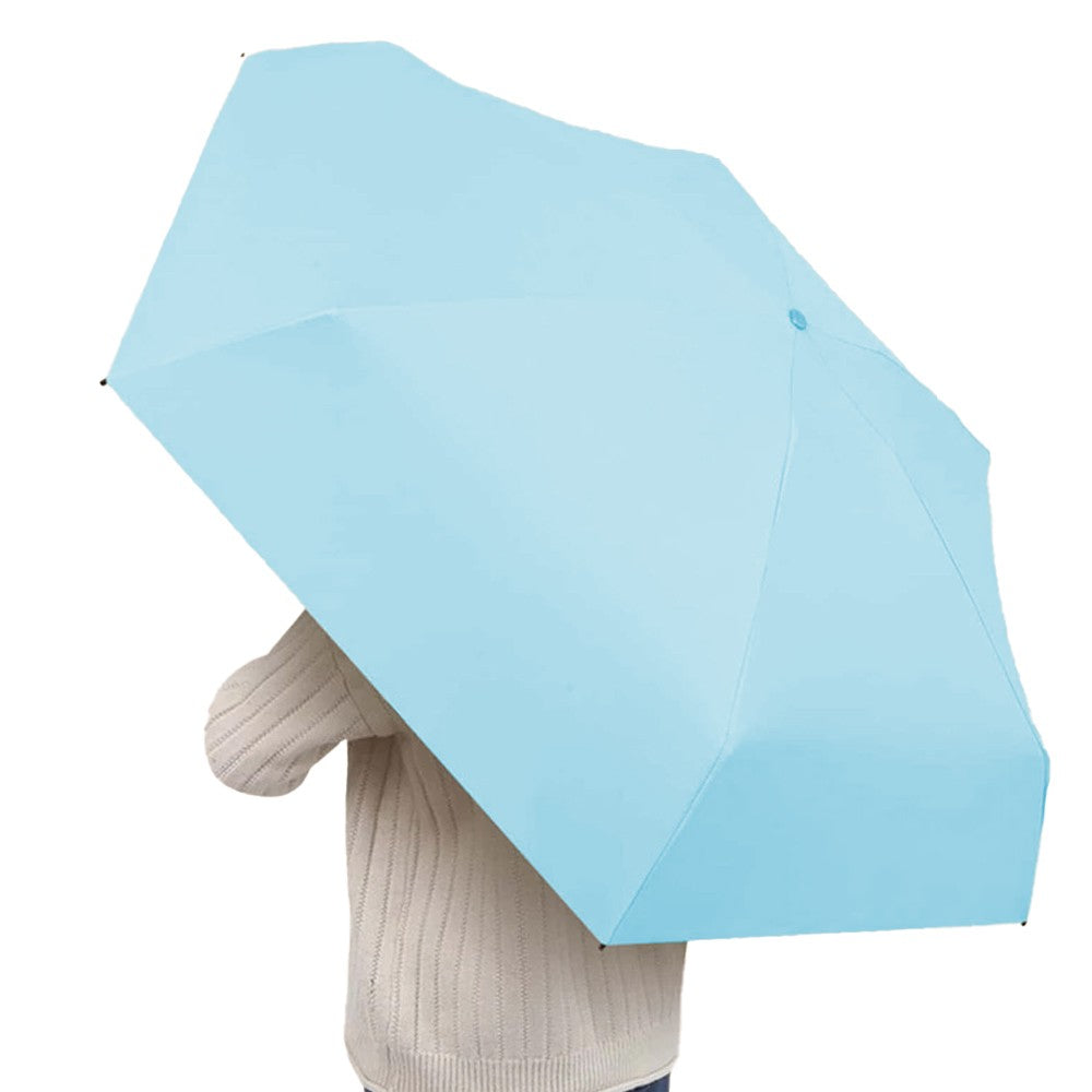 Mini Pocket 6 Ribs Sun Umbrella Anti-UV Sun Umbrella with Storage Box Blue