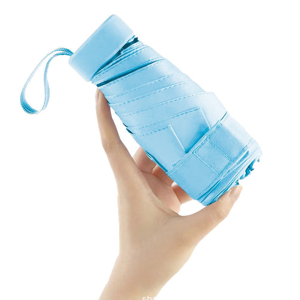 Mini Pocket 6 Ribs Sun Umbrella Anti-UV Sun Umbrella with Storage Box Blue