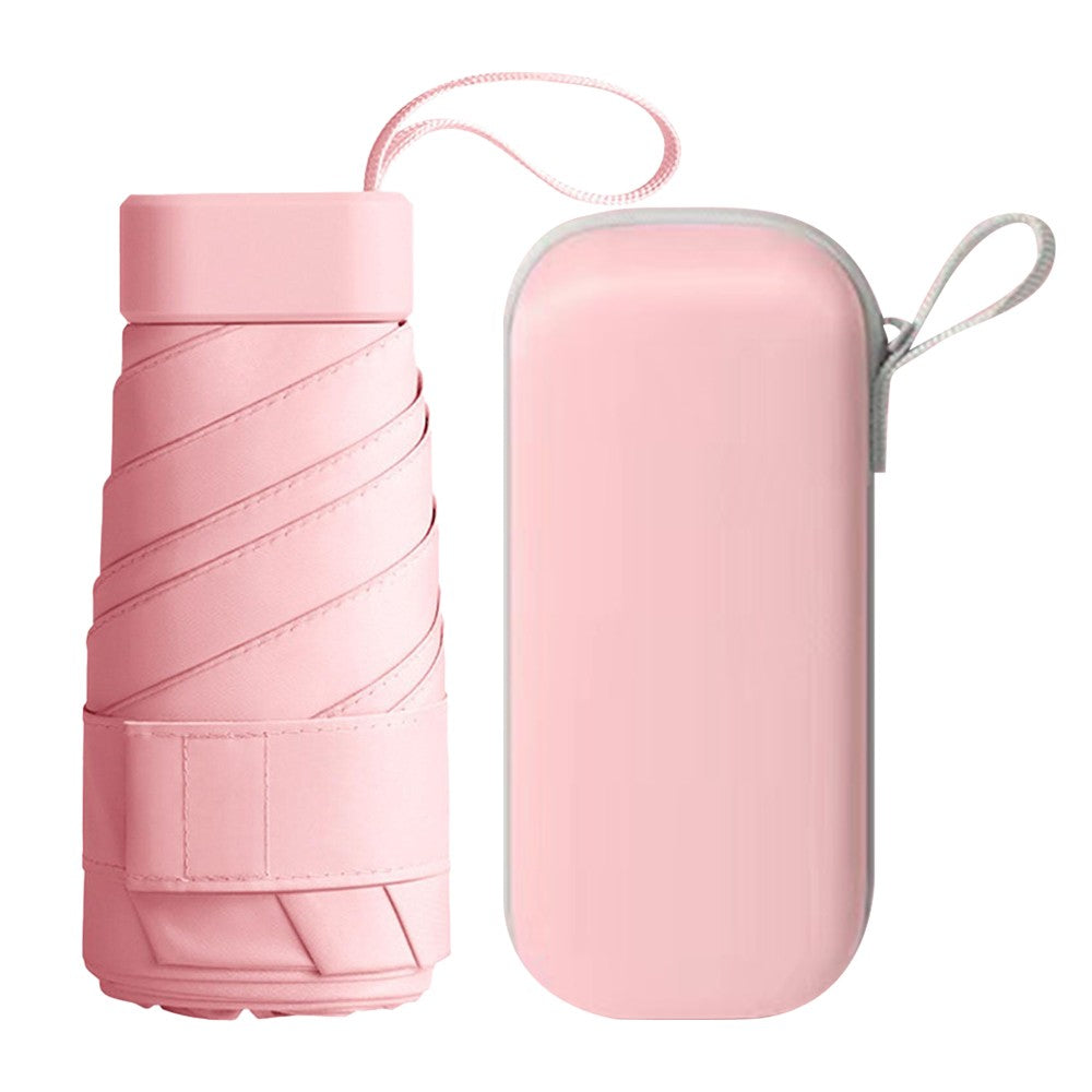 Mini Pocket 6 Ribs Sun Umbrella Anti-UV Sun Umbrella with Storage Box Pink