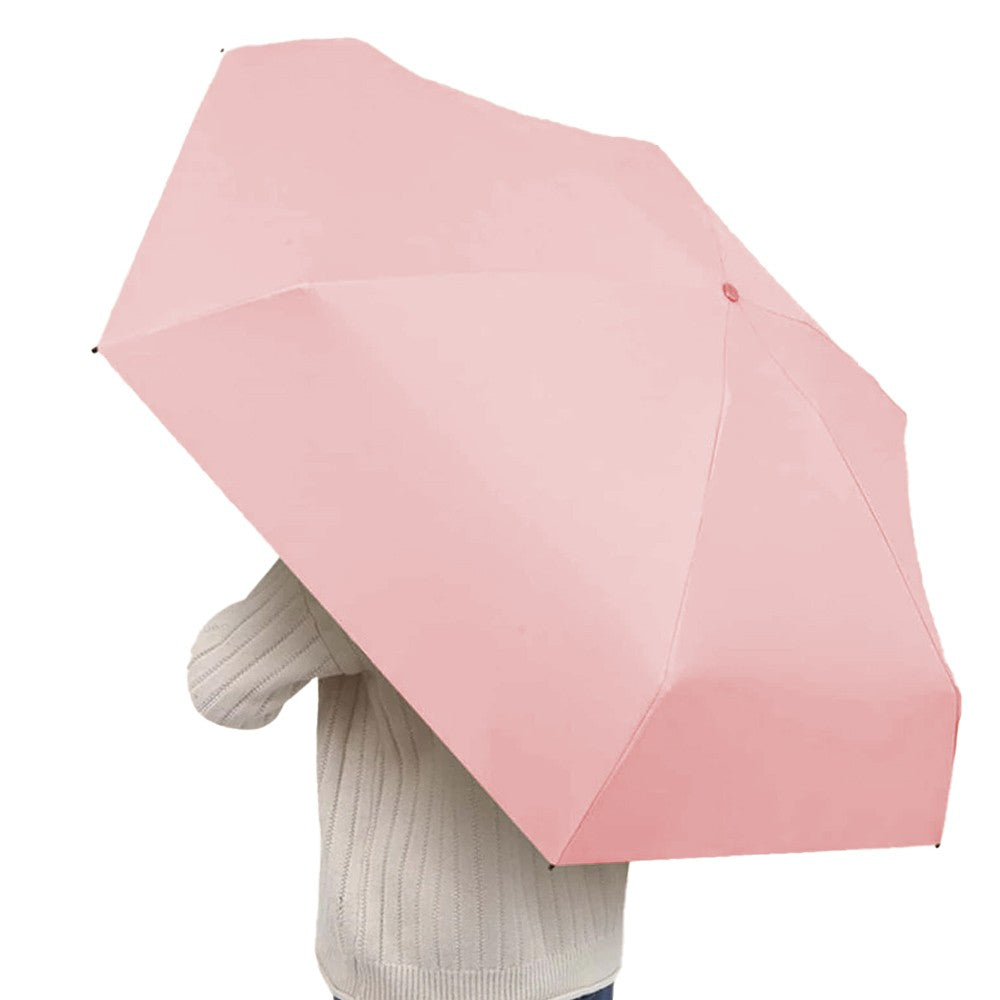 Mini Pocket 6 Ribs Sun Umbrella Anti-UV Sun Umbrella with Storage Box Pink