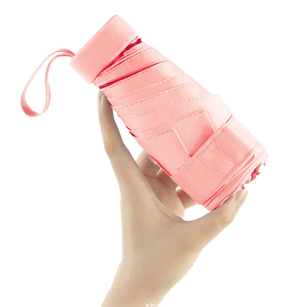 Mini Pocket 6 Ribs Sun Umbrella Anti-UV Sun Umbrella with Storage Box Pink