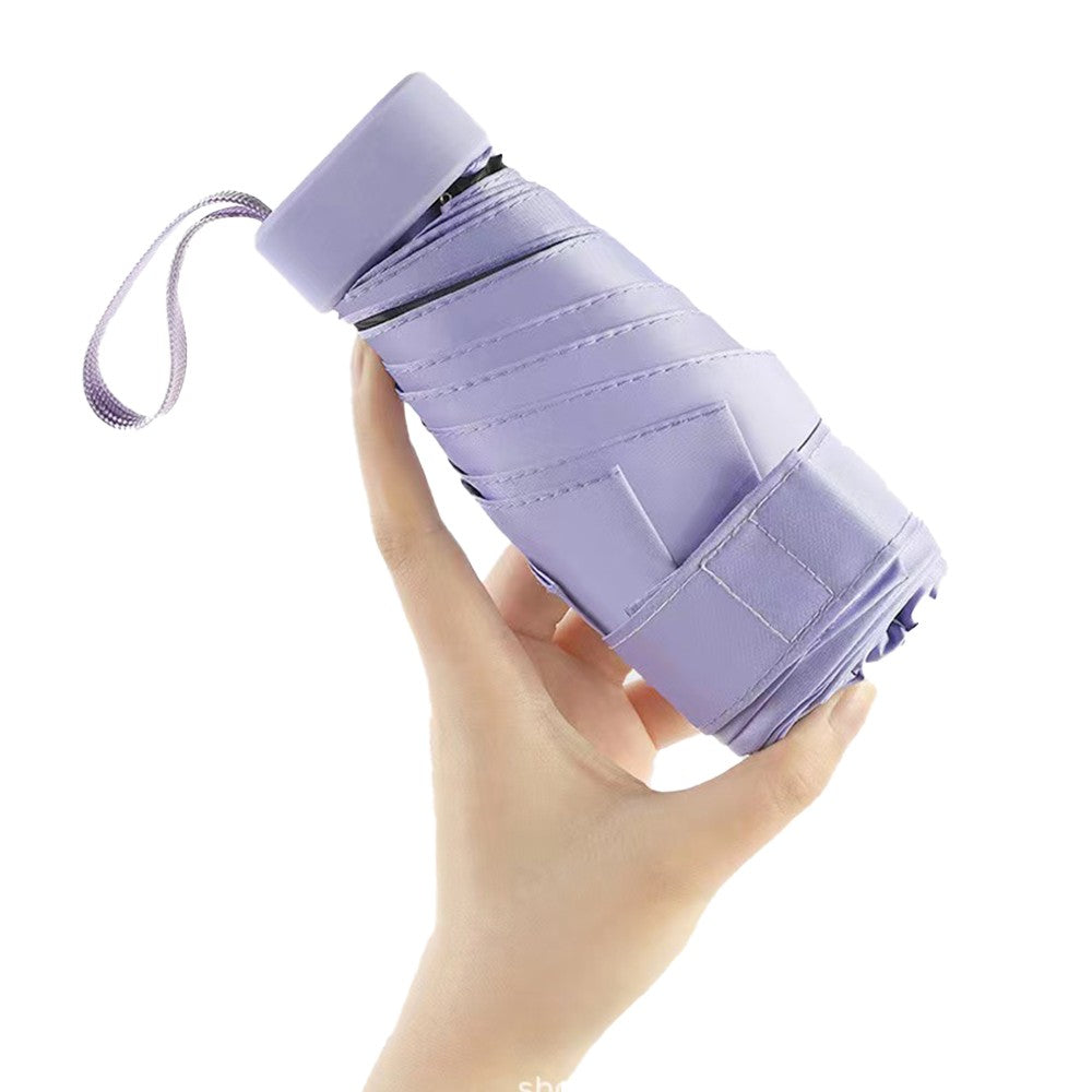 Mini Pocket 6 Ribs Sun Umbrella Anti-UV Sun Umbrella with Storage Box Purple