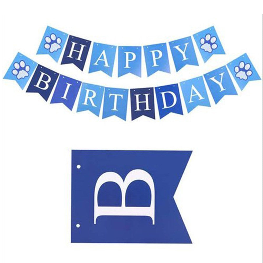 1 X 6Pcs Blue Pet Dog Birthday Party Supplies Set Birthday Bandana Banner Hat Cake Topper Decorations