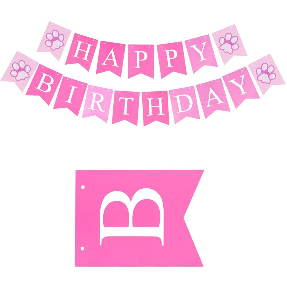 1 X 6Pcs Pink Pet Dog Birthday Party Supplies Set Birthday Bandana Banner Hat Cake Topper Decorations