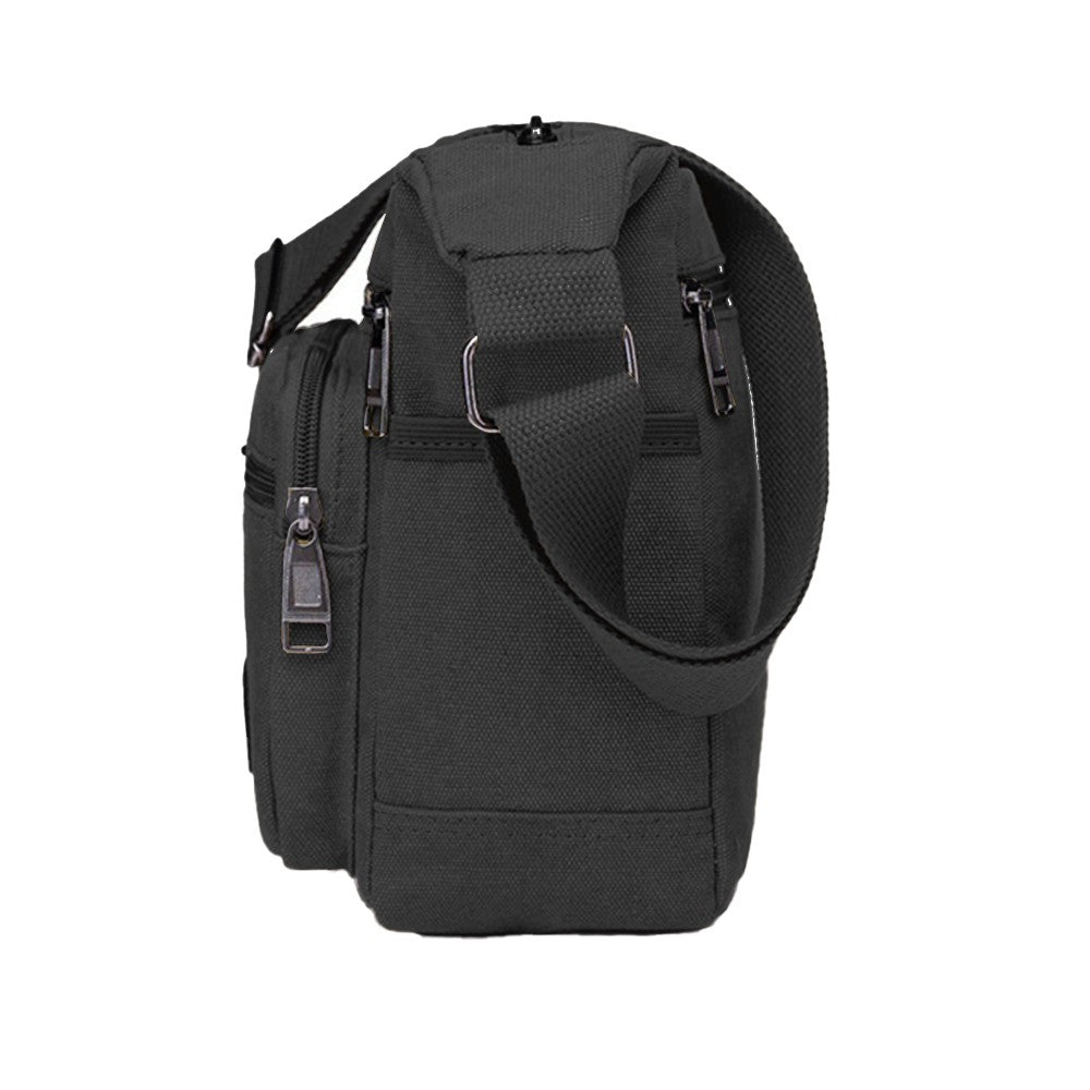 Mens Canvas Messenger Bag Multi-pocket Shoulder Bag Crossbody Satchel Bag Briefcase Black