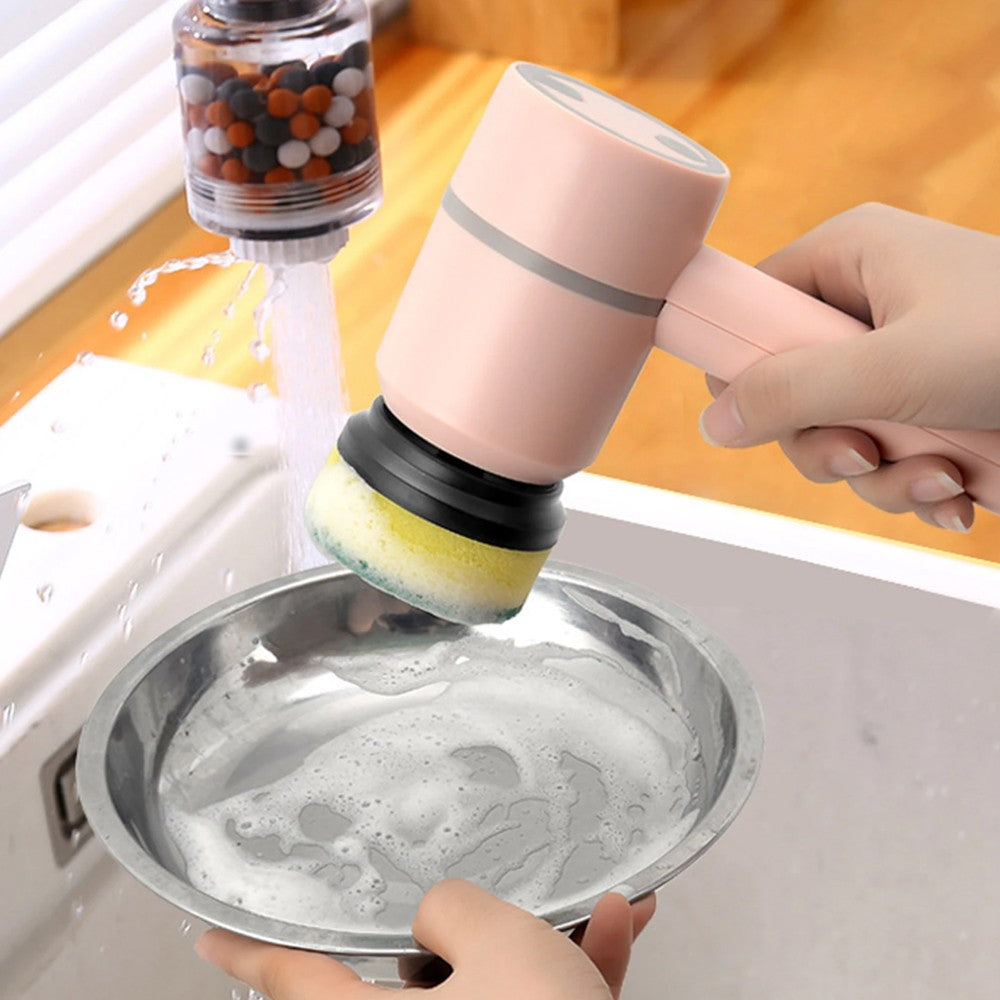 6-in-1 Handheld Electric Cleaning Brush USB Rechargeable Electric Dishwashing Brush Cleaning Tool Pink