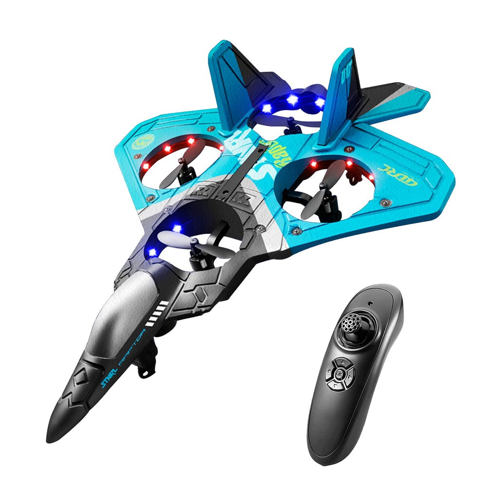 V17 Remote Control Stunt Plane 2.4 GHz RC Airplanes Helicopter Quadcopter with LED Lights Blue