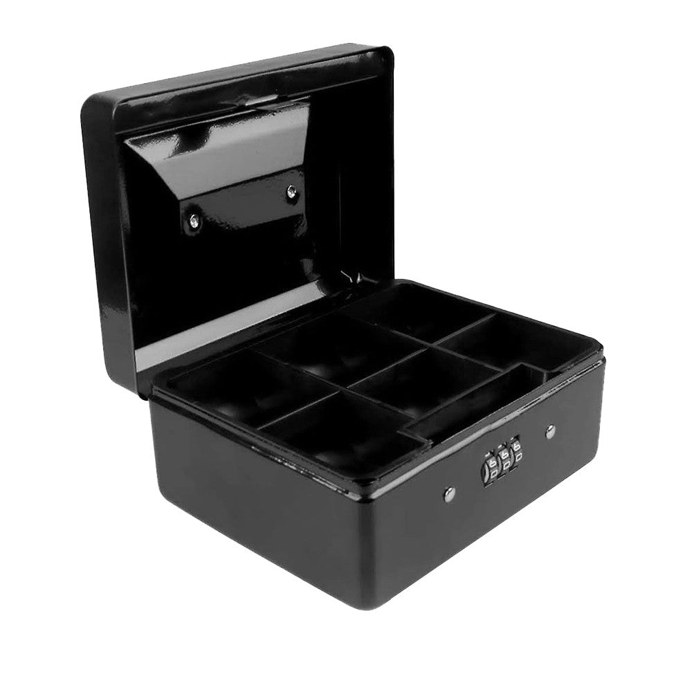 15x12x8cm Lockable Cash Box with Coin Tray Combination Lock Money Box Desktop Safe Black