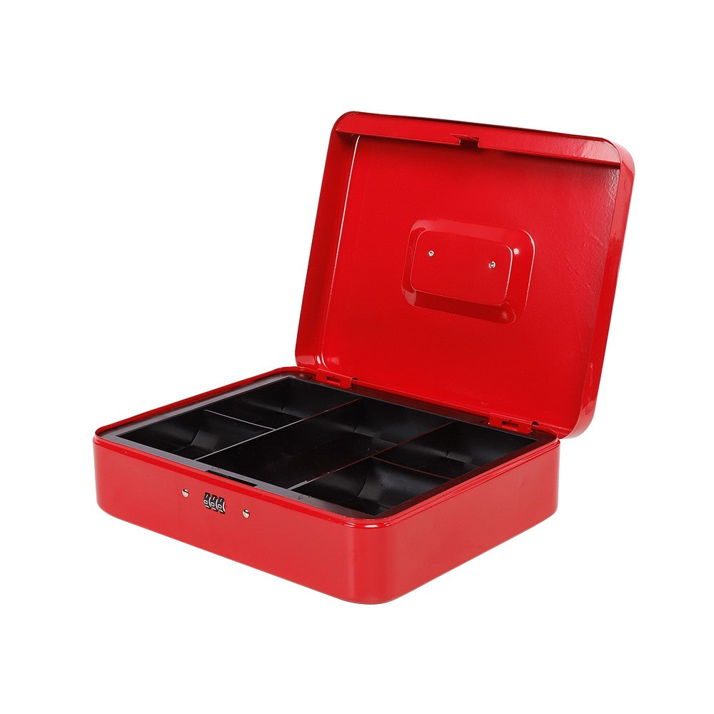 25x20x9cm Lockable Cash Box with Coin Tray Combination Lock Money Box Desktop Safe Red