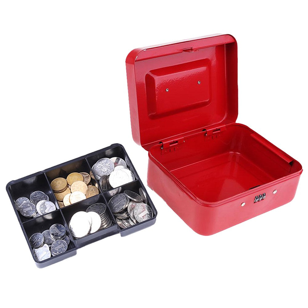15x12x8cm Lockable Cash Box with Coin Tray Combination Lock Money Box Desktop Safe Red
