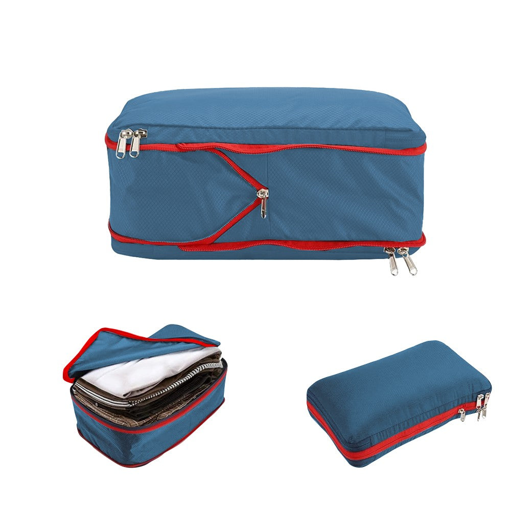 Set of 3 Travel Compression Packing Cube Luggage Packing Bag Clothing Storage Bag Navy Blue