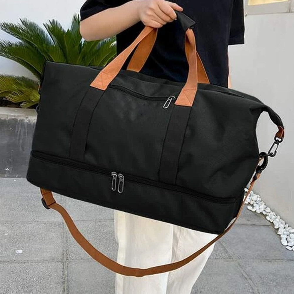 Large Capacity Travel Duffel Bag Gym Tote Bag Overnight Bag with Shoe Compartment Black